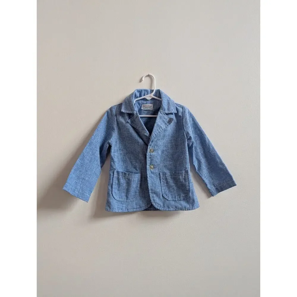 Vtg Healthtex 70s Suit 3-4T Blue Chambray Flare Pants